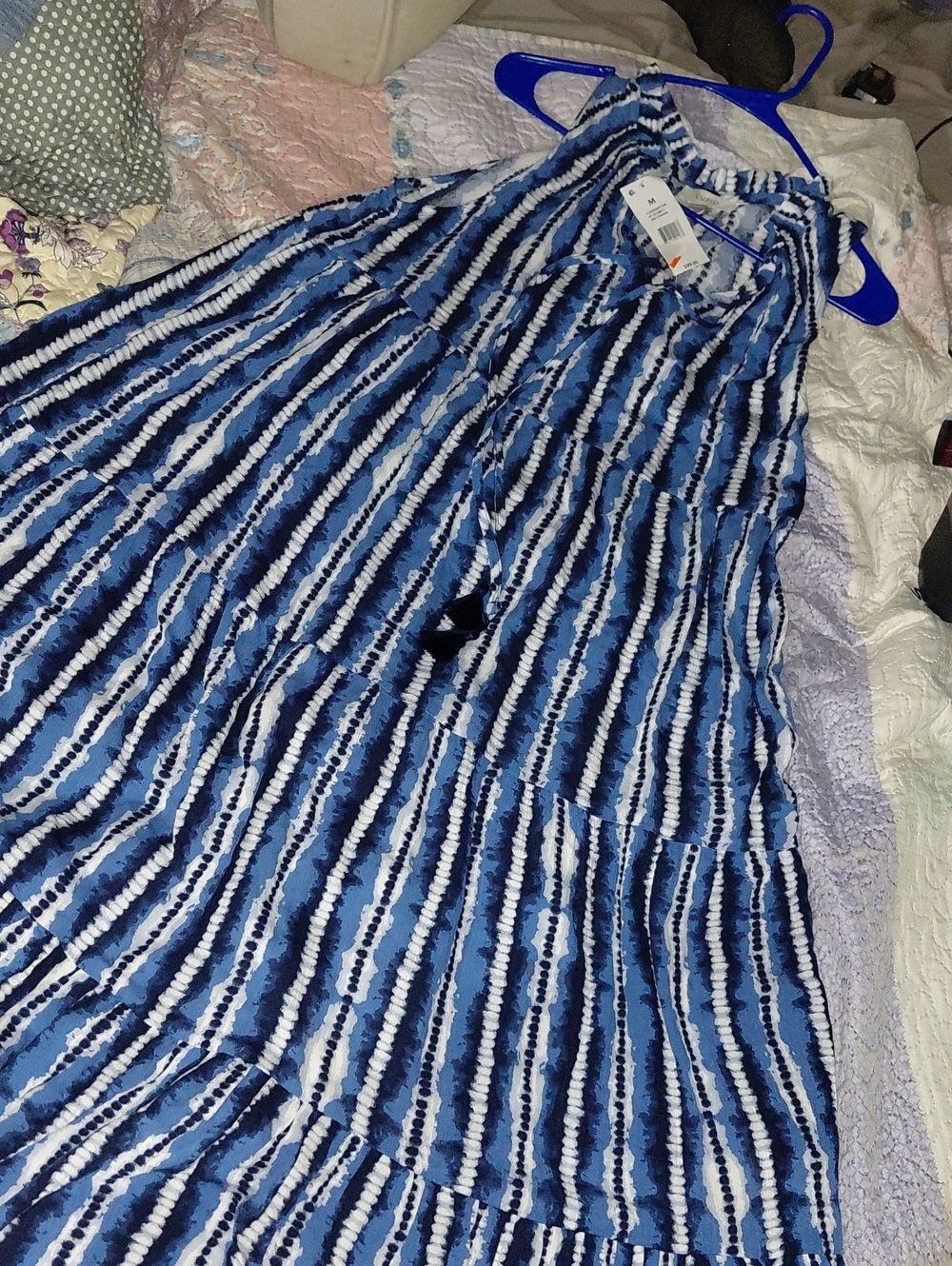 Cupio Blue and White Watercolor Stripe Maxi